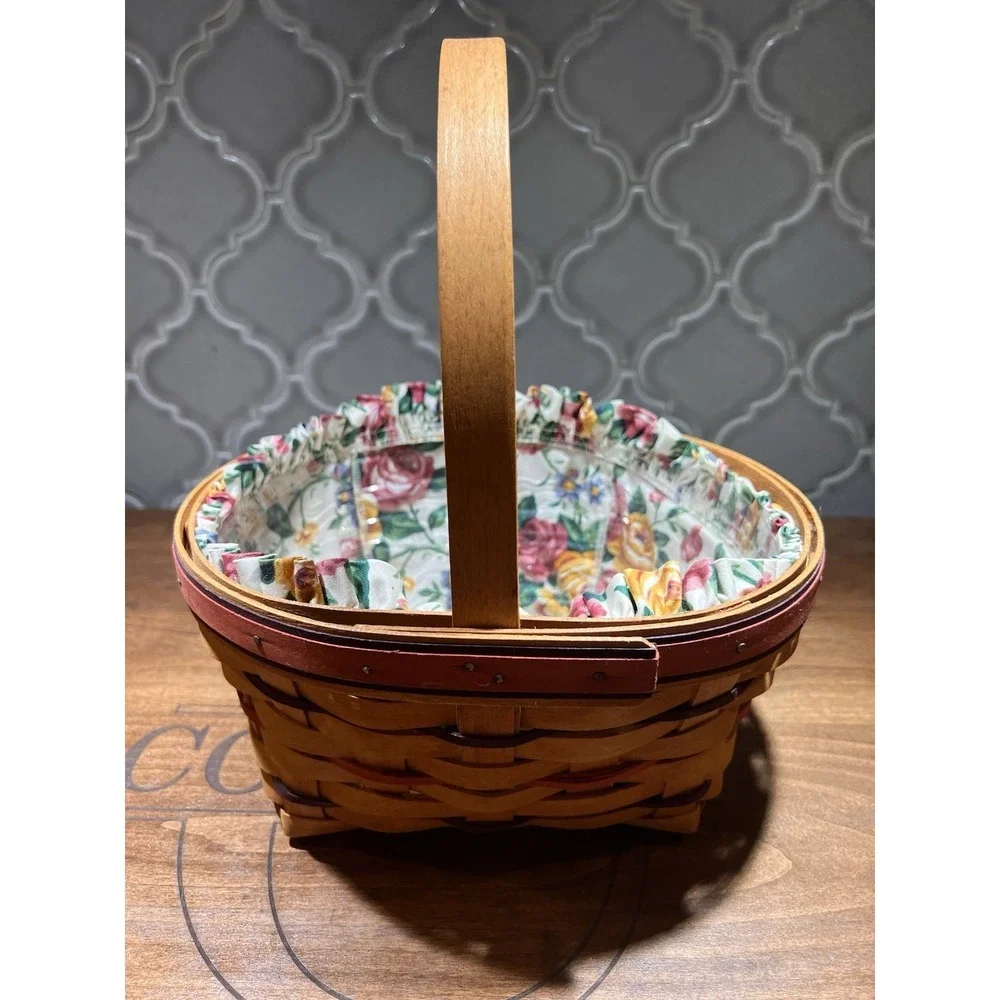Longaberger Easter Basket 1995 With Floral Liner‎ And Plastic Protector